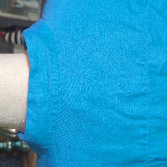 J. Jill 100% Linen Turquoise Blue Classic Old Money Button Up Top Sz XS - Picture 4 of 11
